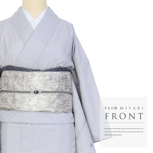 付下げ リサイクル 身丈163.2cm 裄64.7cm 袷 汕頭刺繍 大島紬 グレー Lサイズ お洒落 証紙 正絹 広衿 Sランク