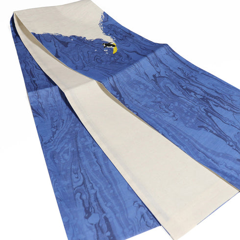 京袋帯 リサイクル 帯丈386cm ポイント柄 波に乗るペンギン柄 WAKKA 夏物 アイボリー Lサイズ 麻 新品・未使用品 お洒落 カジュアル