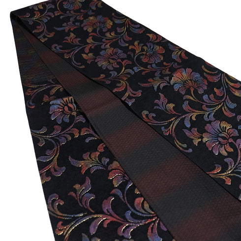 袋帯 リサイクル 帯丈432cm 六通 花唐草柄 ブラック Sサイズ 混合 新品・未使用品 お洒落