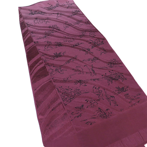 帯揚げ リサイクル お洒落 カジュアル ちりめん 正絹 ピンク 鳥獣戯画 地紋 ぼかし 新品・未使用品 AG-1222