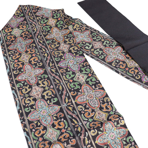 名古屋帯 リサイクル 帯丈367cm 六通 ろうけつ染め風 ちりめん パープル Mサイズ 正絹 Sランク お洒落 カジュアル