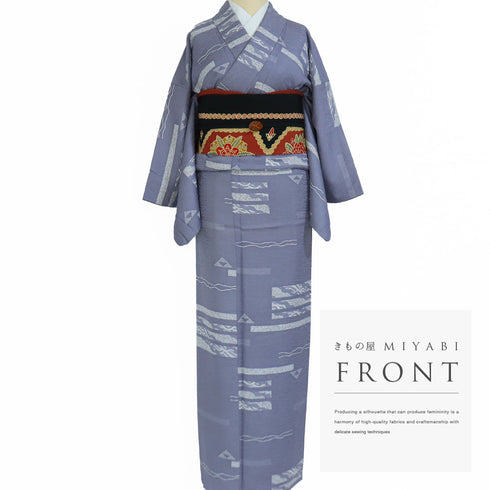 小紋 リサイクル 身丈159.5cm 裄64.8cm 袷 たたき模様 パープル Mサイズ お洒落 カジュアル 正絹 広衿 Sランク