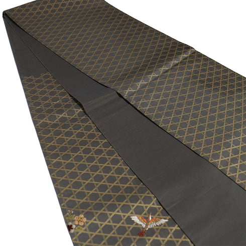 袋帯 リサイクル 帯丈430cm 六通 花柄 刺繍 グレー Sサイズ 正絹 Sランク お洒落