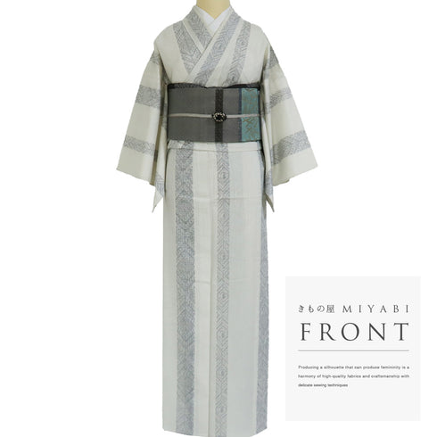 紬 リサイクル 身丈153cm 裄62.2cm 夏紬 絣模様 プリント柄 透け物 ホワイト Sサイズ お洒落 カジュアル ポリエステル 広衿 Sランク