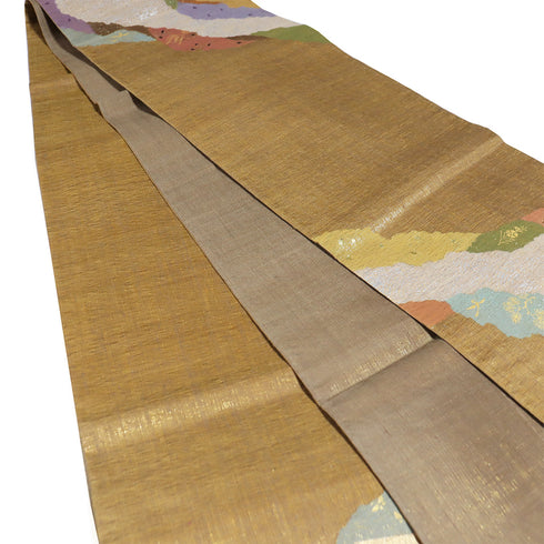 袋帯 リサイクル 帯丈452cm ポイント柄 鶴柄 ブラウン Lサイズ 正絹 Sランク お洒落