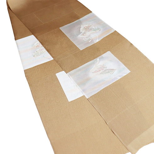 帯揚げ リサイクル お洒落 ちりめん 正絹 ブラウン 扇子柄など 未使用品 AG-1280