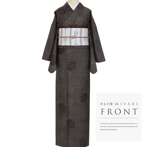 紬 リサイクル 身丈167.5cm 裄66cm 袷 花丸柄 ブラウン LLサイズ カジュアル お洒落 正絹 広衿 Aランク