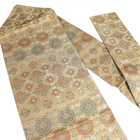 名古屋帯 リサイクル 帯丈362.5cm 全通 有職文様 ブラウン Mサイズ 正絹 Sランク お洒落