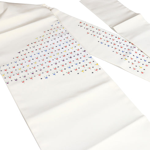 名古屋帯 リサイクル 帯丈379.5cm ポイント柄 デザイン柄 アイボリー Mサイズ 正絹 Aランク お洒落