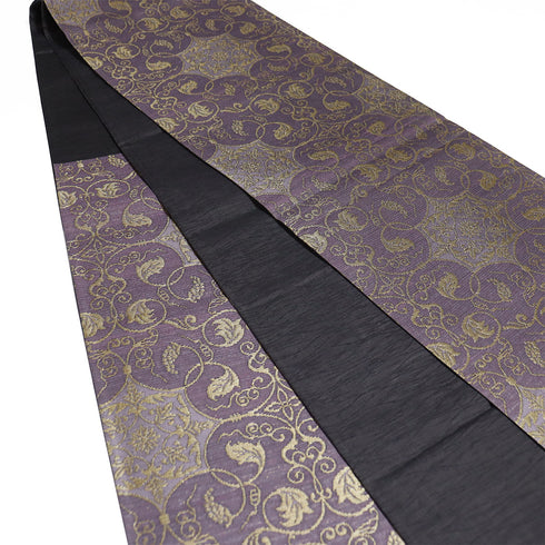袋帯 リサイクル 帯丈438cm 六通 葉や蔦柄 パープル Mサイズ 正絹 新品・未使用品 お洒落 カジュアル