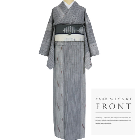 紬 リサイクル 身丈160.2cm 裄64cm 袷 白鷹山 ぜんまい糸 縞柄 パールトーン加工 グレー Mサイズ お洒落 カジュアル 証紙 しつけ糸 正絹 広衿 Sランク