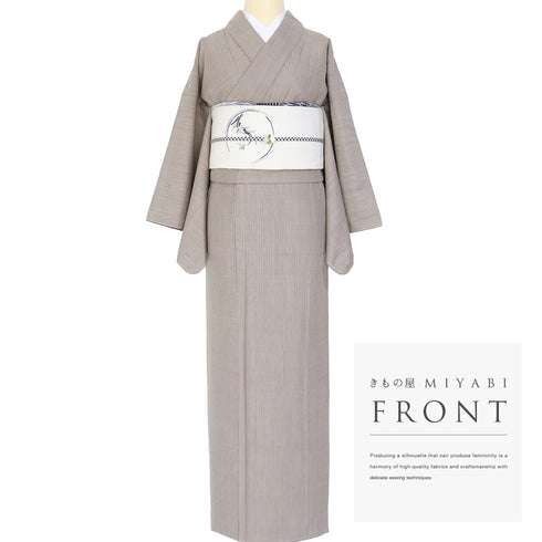 結城紬 リサイクル 身丈163.3cm 裄66.6cm 袷 縞柄 グレー Lサイズ お洒落 カジュアル 証紙 しつけ糸 正絹 広衿 Sランク