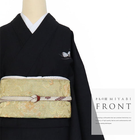 訪問着 リサイクル 身丈156cm 裄64.4cm 袷 金駒刺繍 竹にひょうたん柄 ブラック Mサイズ セミフォーマル 落款 正絹 広衿 Sランク