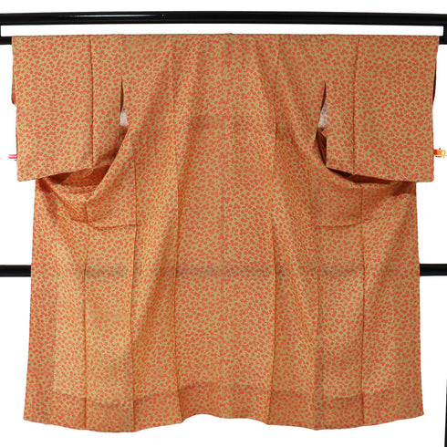 長襦袢 リサイクル 長襦袢 身丈132.7cm 裄66cm 袷 小花柄 地紋 刺繍衿 オレンジ Mサイズ 正絹 Sランク