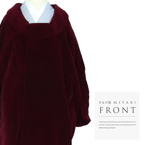 コート リサイクル 身丈86cm 裄65cm 袷 ベルベット ラグラン袖 レッド Mサイズ カジュアル 不明 Sランク