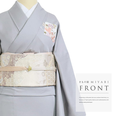 付下げ リサイクル 身丈167cm 裄68.6cm 袷 和楽器柄 グレー LLサイズ フォーマル セミフォーマル 正絹 広衿 Aランク