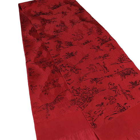 帯揚げ リサイクル お洒落 ちりめん 正絹 レッド 鳥獣戯画 Sランク AG-1205