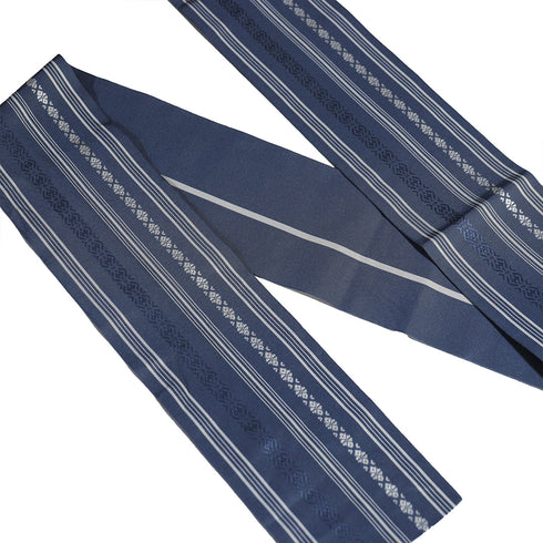 角帯 リサイクル 帯丈392cm 全通 博多織 ブルー 正絹 Sランク カジュアル お洒落