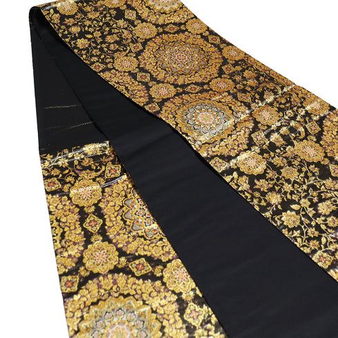 袋帯 リサイクル 帯丈428cm 六通 華文柄 ブラック Sサイズ 正絹 新品・未使用品 フォーマル