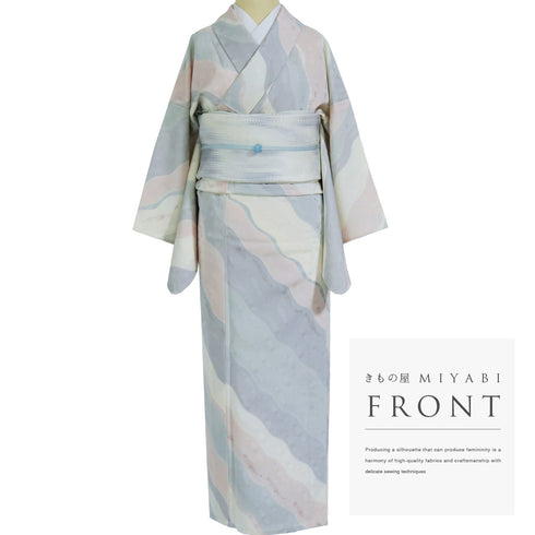 小紋 リサイクル 身丈150.8cm 裄64.5cm 単衣 小花柄 地紋 多色 Sサイズ お洒落 しつけ糸 正絹 広衿 Sランク