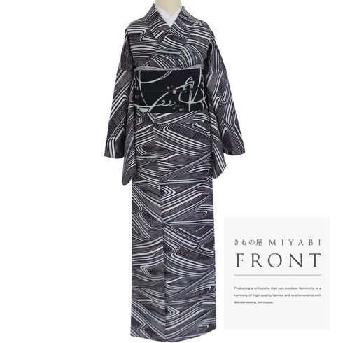 小紋 リサイクル 身丈154.5cm 裄70cm 袷 抽象柄 パープル Sサイズ お洒落 カジュアル 正絹 広衿 Sランク