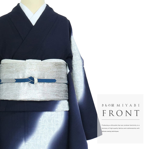 付下げ リサイクル 身丈165.5cm 裄66.8cm 袷 刺繍 ネイビー LLサイズ お洒落 正絹 広衿 Aランク