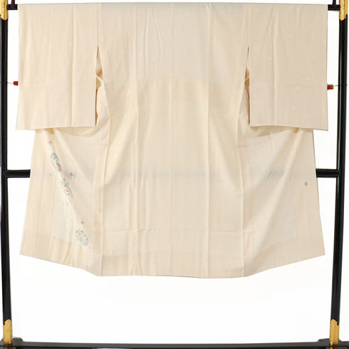 長襦袢 リサイクル 長襦袢 身丈124.2cm 裄67cm 袷 花丸柄 地紋 ベージュ Lサイズ セミフォーマル お洒落 落款 正絹 袖無双 Sランク