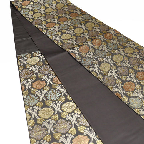 袋帯 リサイクル 帯丈438cm 六通 立涌牡丹文様 ブラウン Mサイズ 正絹 Sランク フォーマル セミフォーマル