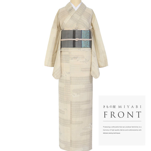 小紋 リサイクル 夏着物 身丈173.3cm 裄70.4cm 夏物 小花 エ霞 薄物 ベージュ LLサイズ カジュアル 不明 広衿 Aランク