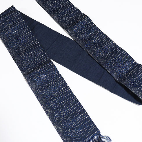 角帯 リサイクル 帯丈386cm 全通 ネイビー SSサイズ 正絹 Sランク カジュアル お洒落