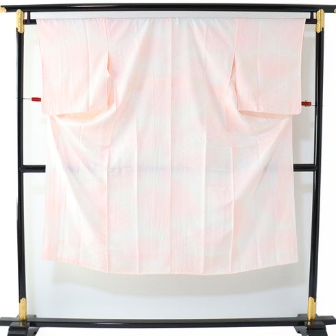 長襦袢 リサイクル 長襦袢 身丈133.7cm 裄65.6cm 袷 麻の葉柄 地紋 ピンク Mサイズ 正絹 Aランク