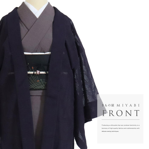 羽織 リサイクル 身丈81cm 裄65cm 単衣 地紋 透け物 パープル Mサイズ お洒落 不明 Sランク