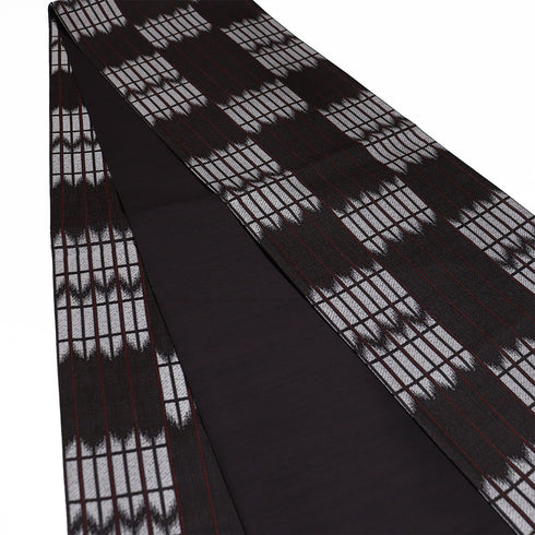 袋帯 リサイクル 帯丈440cm 全通 縞や格子柄 ブラウン Mサイズ 正絹 新品・未使用品 お洒落