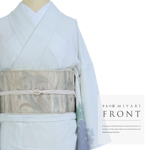 付下げ リサイクル 夏着物 身丈156cm 裄64.6cm 絽 グレー Mサイズ セミフォーマル お洒落 ポリエステル 洗える着物 広衿 Aランク