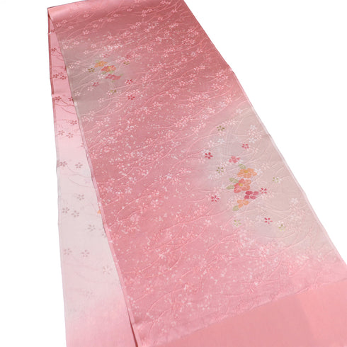 帯揚げ リサイクル 綸子 正絹 ピンク お洒落 椿柄 新品・未使用品 AG-1115