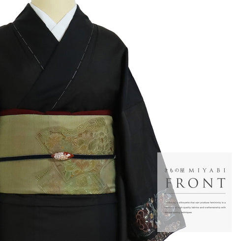 付下げ リサイクル 身丈162cm 裄64.6cm 袷 付下げ訪問着 紬 汕頭刺繍 相良刺繍 オリエンタル柄 ブラック Lサイズ お洒落 正絹 広衿 Sランク