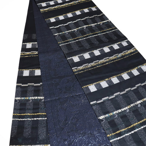 袋帯 リサイクル 帯丈440cm 六通 星座柄 花柄 リバーシブル ブラック Mサイズ 正絹 新品・未使用品 お洒落