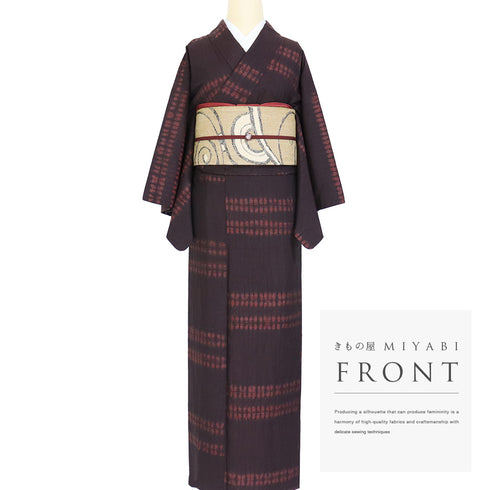 紬 リサイクル 身丈154.2cm 裄63.2cm 袷 絞り ブラウン Sサイズ カジュアル お洒落 正絹 広衿 Aランク