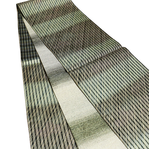 袋帯 リサイクル 帯丈438cm 六通 縦縞に横段ボカシ柄 多色 Mサイズ 正絹 新品・未使用品 お洒落