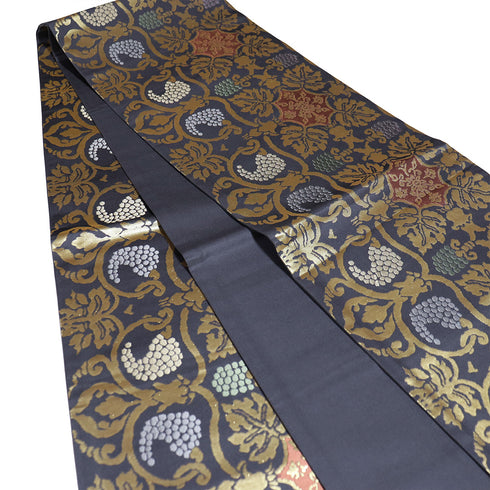 袋帯 リサイクル 帯丈440cm 全通 名物裂全通柄 グレー Mサイズ 正絹 Sランク セミフォーマル お洒落