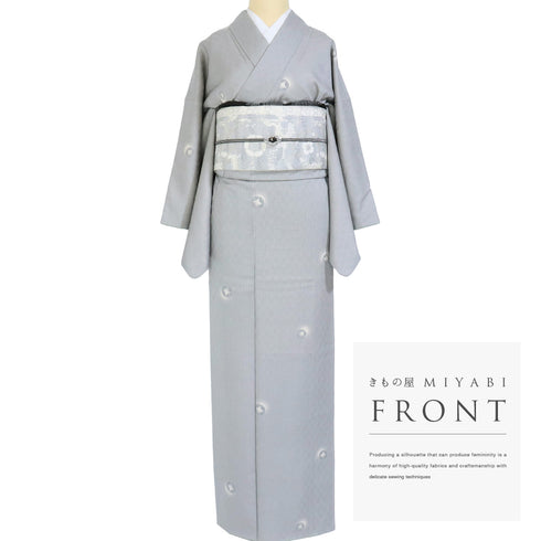 小紋 リサイクル 身丈154.5cm 裄65cm 袷 デザイン七宝柄 衿先布付き グレー Sサイズ お洒落 正絹 バチ衿 Aランク