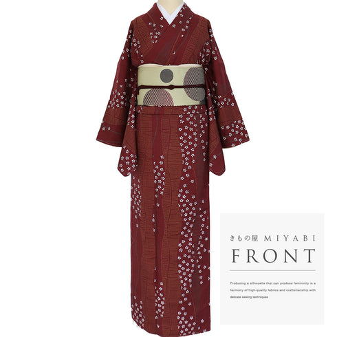 小紋 リサイクル 身丈164cm 裄68cm 袷 既製品 デザイン縦枠柄 小花散らし柄 ヒロミチナカノ レッド Lサイズ お洒落 しつけ糸 正絹 広衿 Sランク