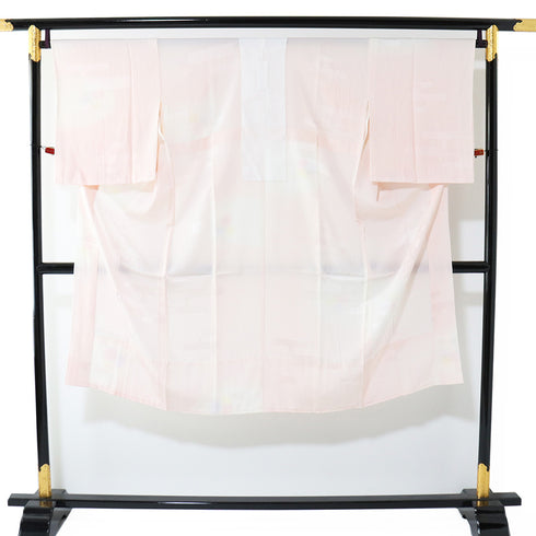 長襦袢 リサイクル 長襦袢 身丈125.5cm 裄67.2cm 袷 エ霞の地紋柄 半衿なし 後身頃居敷当て付き ピンク Lサイズ 正絹 袖無双 Sランク