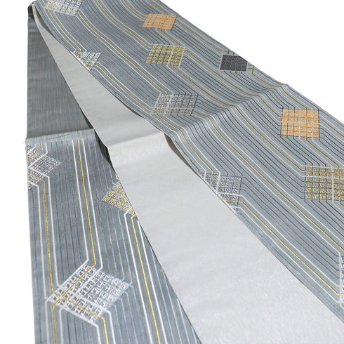 袋帯 リサイクル 帯丈436cm 六通 デザイン菱柄 幾何学模様 グレー Mサイズ 正絹 Sランク お洒落