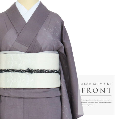 付下げ リサイクル 夏着物 身丈151.5cm 裄63.6cm 絽 露芝模様 パープル Sサイズ フォーマル セミフォーマル 一つ紋 正絹 広衿 Sランク