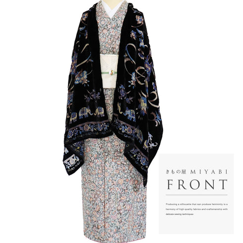 ショール ブラック 正絹 未使用品 国重 和装ショール ベルベット オーガンジー