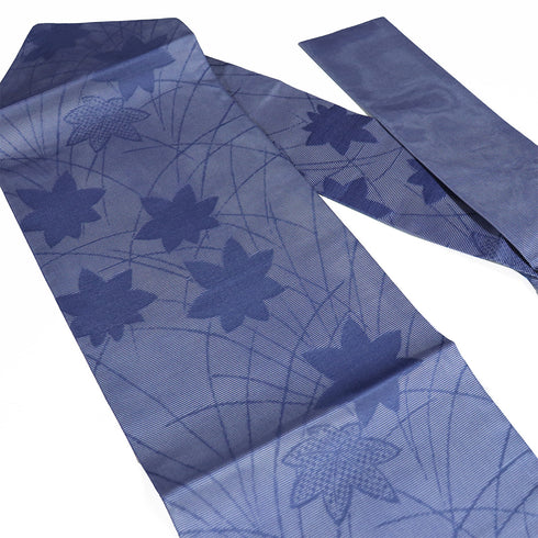 名古屋帯 リサイクル 帯丈342cm 六通 夏用 ブルー Sサイズ 正絹 Sランク カジュアル