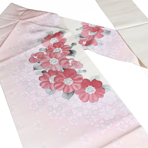 名古屋帯 リサイクル 帯丈383cm ポイント柄 塩瀬 花柄 ピンク Lサイズ 正絹 Sランク お洒落 カジュアル 落款