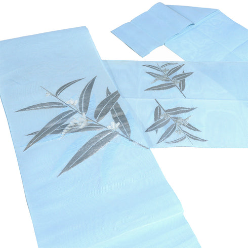 名古屋帯 リサイクル 帯丈372cm ポイント柄 8寸 植物柄 絽 ブルー Mサイズ 不明 Bランク カジュアル