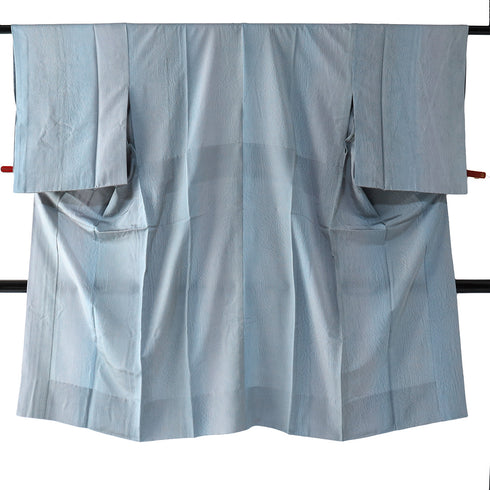 長襦袢 リサイクル 長襦袢 身丈121cm 裄63.2cm 袷 杢目柄 後身頃居敷当て付き ゆったりサイズ ブルー Sサイズ お洒落 証紙 正絹 袖無双 Sランク